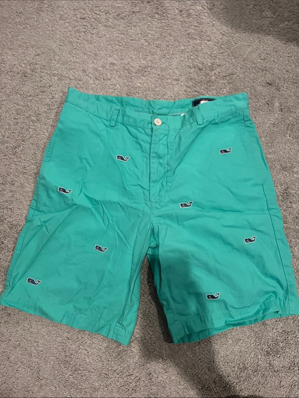 Vineyard Vines Teal Embroidered Whale Flat-Front Shorts